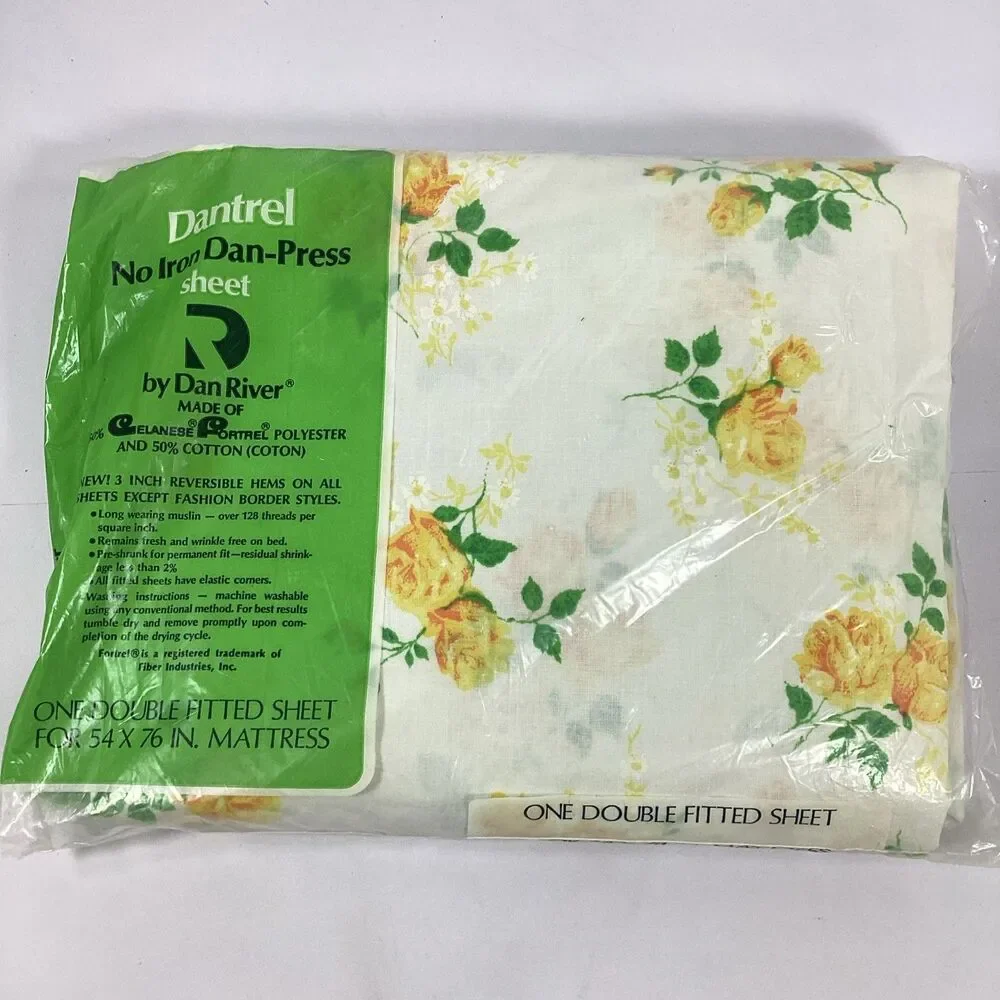Vtg Dantrel Floral Double Sheet Set Flat Fitted 2 Cases New Old Stock Dan River